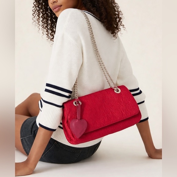 Moschino Handbags - ♥️ MOSCHINO Red Flap Fabric Signature Chain Shoulder Crossbody Bag Purse NWOT